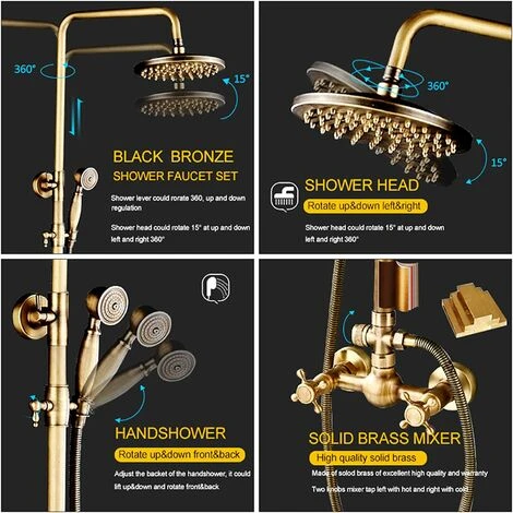 Bathroom Shower System Antique Brass Finish 8 Inch Round Rainfall Shower Head And Hand Sprayer With Shelf Holder Shower Set - Image 4
