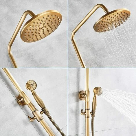 Shower System Wall Mounted Antique Brass Shower Tap With Rainfall Shower Head Handheld Shower Spray Tub Spout 2 Handles Control - Image 3
