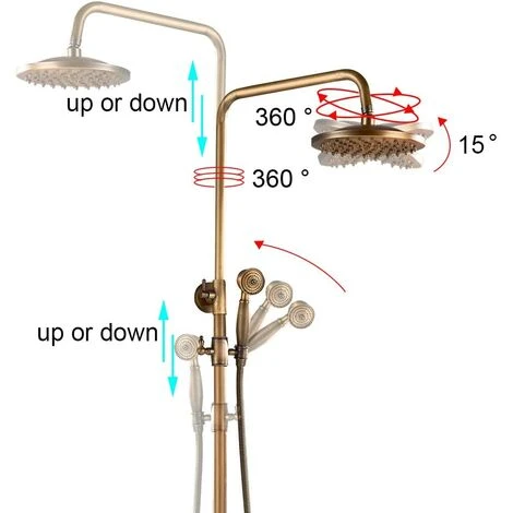 Shower System Wall Mounted Antique Brass Shower Tap With Rainfall Shower Head Handheld Shower Spray Tub Spout 2 Handles Control - Image 4