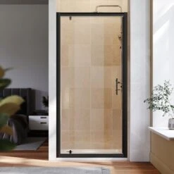 ELEGANT 800mm Black Frame Pivot Shower Door Enclosure Reversible Bathroom Wet Room
