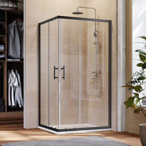 ELEGANT Black Frame 900 X 800 Mm Corner Entry Shower Enclosure With Sliding Shower Door For Bathroom Wet Room