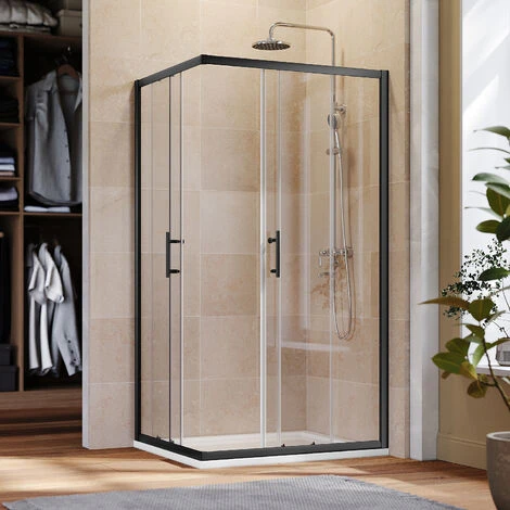 ELEGANT Black Frame 900 X 800 Mm Corner Entry Shower Enclosure With Sliding Shower Door For Bathroom Wet Room - Image 2