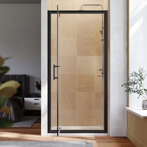ELEGANT 700mm Black Frame Pivot Shower Door Enclosure Reversible Bathroom Wet Room - Image 2