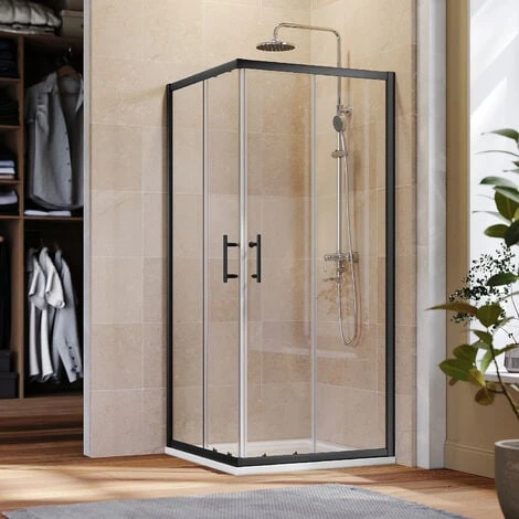 ELEGANT Black Frame 760 X 760 Mm Corner Entry Shower Enclosure With Sliding Shower Door For Bathroom Wet Room