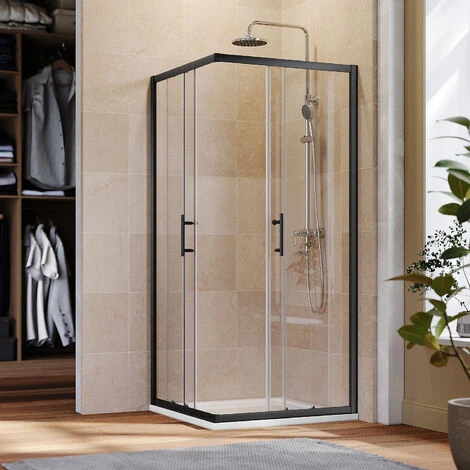 ELEGANT Black Frame 760 X 760 Mm Corner Entry Shower Enclosure With Sliding Shower Door For Bathroom Wet Room - Image 2