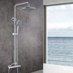 Sky Thermostatic Mixer Shower Set COOL TOUCH Thermostatic Valve Round Silver