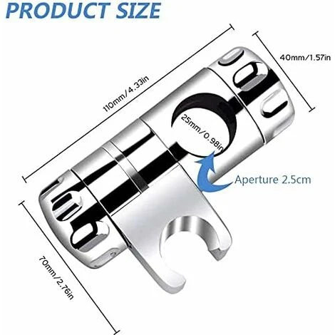 Replaceable Handheld Shower Holder, Shower Head Holder, Bathroom Adjustable Hand Shower Clamp Fit 25MM To Shower Bar, 19-22MM To Hand Shower, Chrome ABS - Image 2