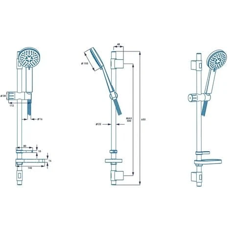 Croydex Matrix 3 Function Shower Set Inc Shower Head + Adjustable Riser Rail - Image 3