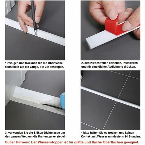 100CM Shower Stopper For Frameless Door, Silicone Water Barrier Shower Threshold, Self-adhesive Strip Bathroom And Kitchen Dam Protection, White - Image 2