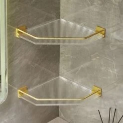 Livingandhome Gold Acrylic Bathroom Corner Shelf Shower Organiser