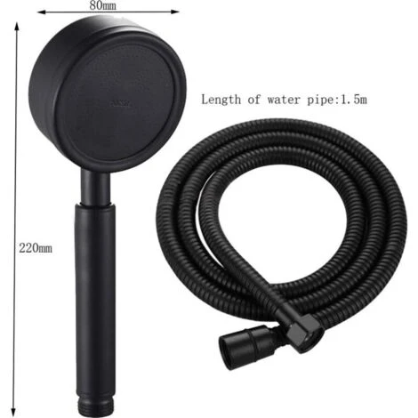 Shower Head With Hose And Hand Shower 80mm Diameter With 1.5m Shower Hose Stainless Steel Water Saving And High Pressure Hand Shower Black - Image 2
