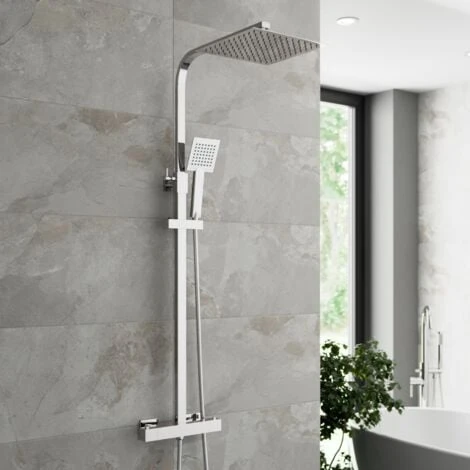 Thermostatic Shower Mixer Square Chrome Bathroom Twin Head Set