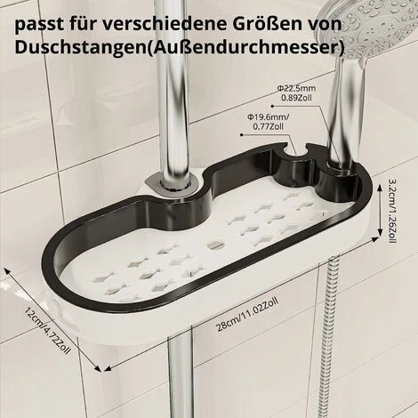 No Drilling Shower Shelf, Adjustable Shower Soap Holder With Buckle And Hook For Shower Rail, Fit 22, 24, 25mm Rail - Image 5
