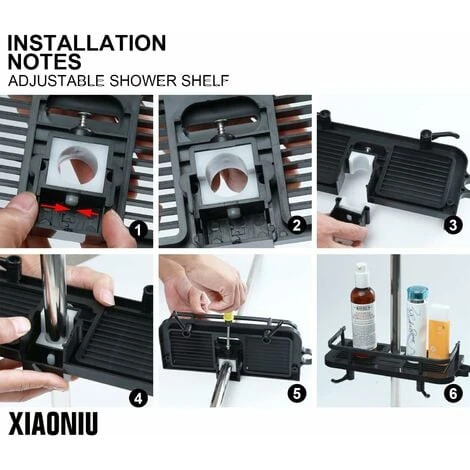 Plastic Adjustable Telescopic Shower Shelf, Bathroom Shelves,Bathroom Organizer Soap Holder For Storing Shampoo Soap, No Drilling Mounting For 18mm-25mm, Black - Image 3