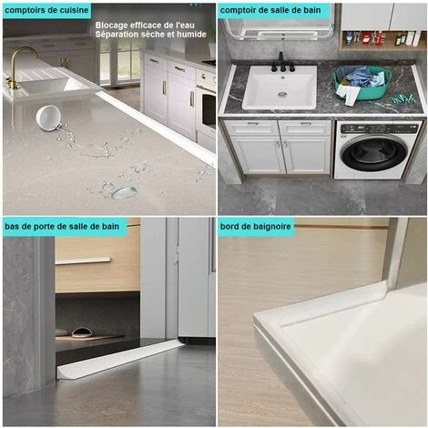 LITZEE 2 ME White Silicone Shower Barrier Retention System, Self Adhesive Rubber Shower Threshold, Water Dam, Waterproof Door Seal For Bathroom Floor - Image 4