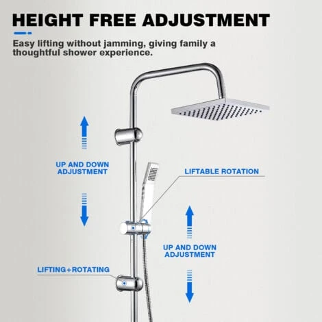 Bathroom Square Shower Mixer Set Twin Heads Chrome Waterfall Tap Riser Rail Hose - Image 4