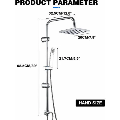 Bathroom Square Shower Mixer Set Twin Heads Chrome Waterfall Tap Riser Rail Hose - Image 5