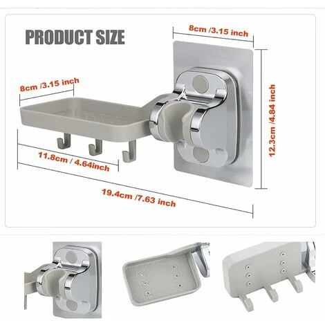 Hand Shower Holder Shower Head Holder No Drilling Strong Grip Handheld Shower Holder Adjustable Angle (Multifunctional) - Image 2