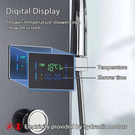 Black Hydro-Massage Shower Column Panel With LCD Display And Hand Shower And 8 Massaging Nozzles Stainless Steel Multi-Functional Shower System For Bathrooms - Image 4