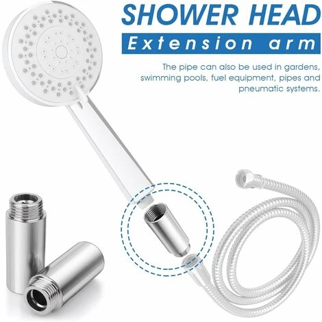 Shower Head Extension Arm 2pcs Straight Bathroom Shower Head Extension Arm Stainless Steel Shower Extension Tube Handheld Shower Extra Hose Pipe Shower Hose Extension Arm For Fixed Shower Head - Image 2