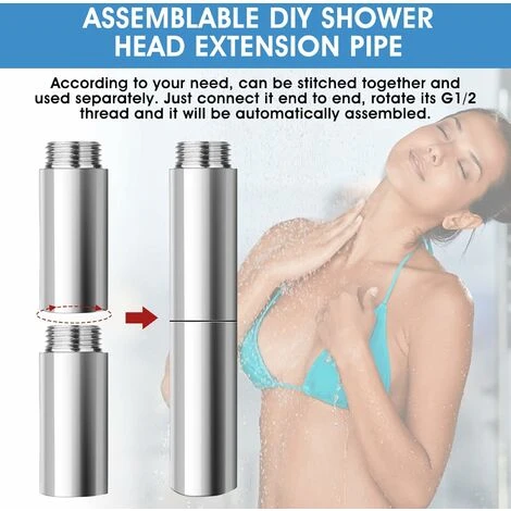 Shower Head Extension Arm 2pcs Straight Bathroom Shower Head Extension Arm Stainless Steel Shower Extension Tube Handheld Shower Extra Hose Pipe Shower Hose Extension Arm For Fixed Shower Head - Image 4