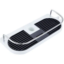 Telescopic Shower Shelf, Aluminum Alloy Adjustable Pole Shower Shelf With 2 Hooks