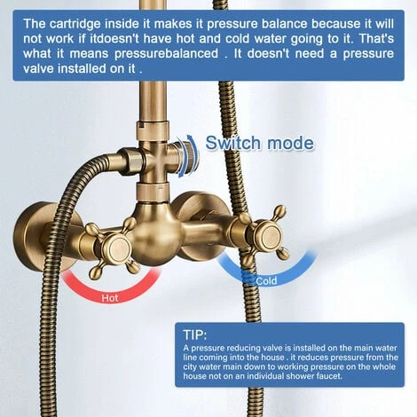 Colonne De Douche Laiton Rétro Système De Douche Réglable Ensemble De Douche Mural Set Kit De Douche En Mitigeur De Douche Pour Salle De Bain Set - Image 3