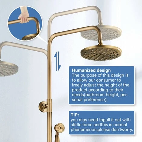 Colonne De Douche Laiton Rétro Système De Douche Réglable Ensemble De Douche Mural Set Kit De Douche En Mitigeur De Douche Pour Salle De Bain Set - Image 4