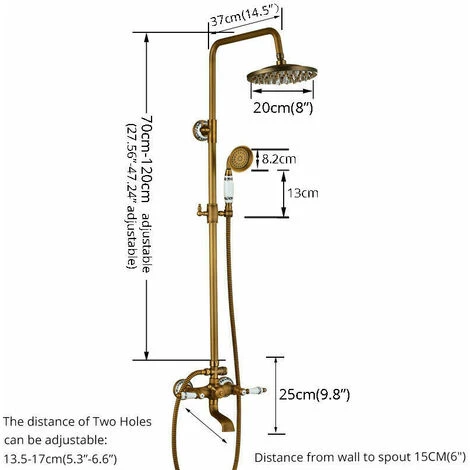 Antique Shower Faucet Set 8-inch Shower Head With Handheld Spray Double Lever Handle Tub Spout Triple Function Bathroom Shower FixtureWall Mount - Image 5