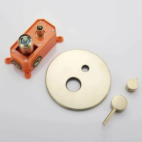 Ensemble De Douche Encastrable Doré Brossé 25cm25cm Système De Douche 2 Fonctions Mitigeur De Douche Avec Rond Ultra Fin Pommeau De Douche En Laiton Kit Douche Encastrable Plafond - Image 4