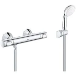 Grohe Precision Flow Thermostatic Shower Mixer Set + Hand Shower + Adjustable Wall Bracket + Hose 1750mm, Chrome
