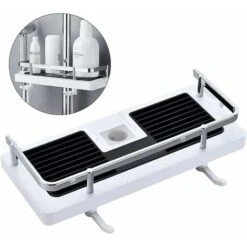 Bathroom Shower Rack,2-in-1 Liftable Shower Rack No Drilling Adhesive Storage Shelf Organizer Holder Punch-free Multi-function Storage Rack For Bathroom And Kitchen ( White)