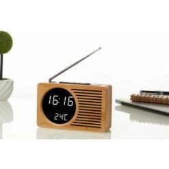 Retro Wooden Bedside Radio Mute Lazy Alarm Clock Electronic Creative Gift 16.5 4.5 9cm Real Bamboo Mirror White Light