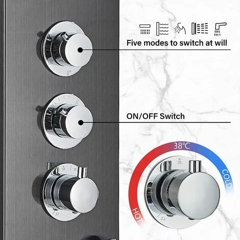 Shower Panel Black 5 Function Shower Heads With Waterfall Rainfall Shower 6 Massage Nozzles Tub Spout Handheld Shower For Bathroom Wall Mounted - Image 3