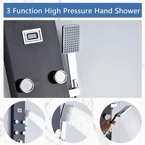 Shower Panel Black 5 Function Shower Heads With Waterfall Rainfall Shower 6 Massage Nozzles Tub Spout Handheld Shower For Bathroom Wall Mounted - Image 5