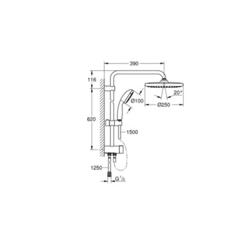 Grohe Set Vitalio Start System 250 Shower Column + Single Lever Mixer (MITIGEURD1-VITALIO1) - Image 5