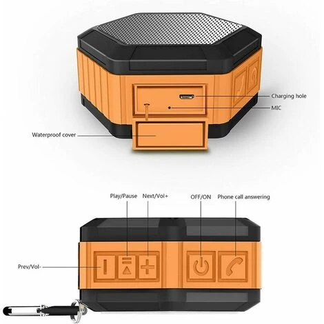 Portable Mini Speaker - Bluetooth Shower Speaker With Hook - Waterproof Bluetooth Speaker 12h Playtime For Beach, Pool, Home, Party, Black - Image 3