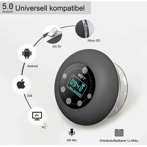 Shower Radio Bluetooth 5.0 Waterproof Speaker Wireless Bathroom Music - Image 5