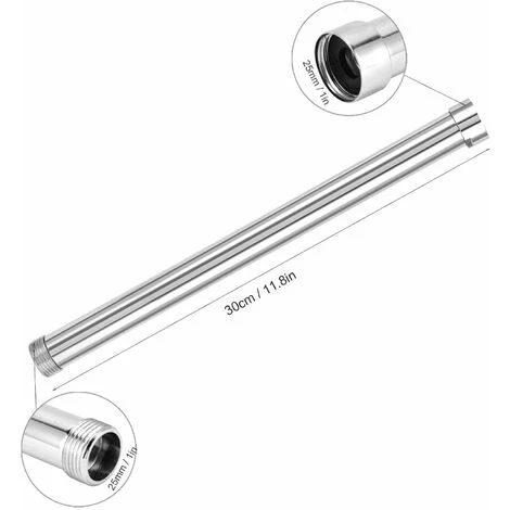 30cm Shower Arm, G3/4 Shower Arm Extension, Shower Head Extender, Lower Head Chrome Copper Tube Accessory Shower Head Extension (10 Inches) - Image 2