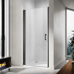ELEGANT 760mm Frameless Pivot Shower Door Enclosure 5mm Safety Glass Reversible Shower Cubicle Door Black