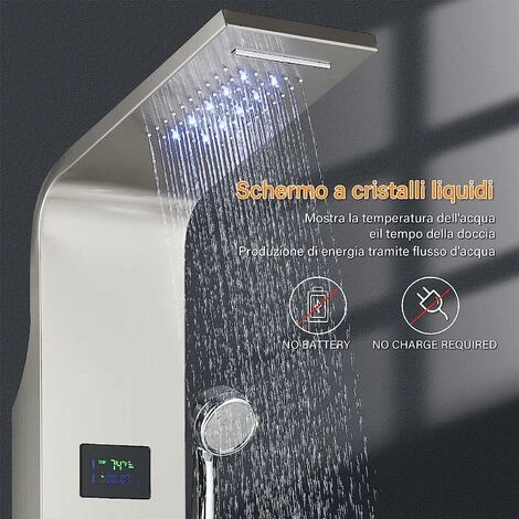 Shower Panel Tower System Brushed Nickel Stainless Steel LED Rainfall Waterfall Shower 6 Functions With Massage Nozzle Rainfall Hand Shower Bathroom Wall Mounted Shower Panel - Image 5
