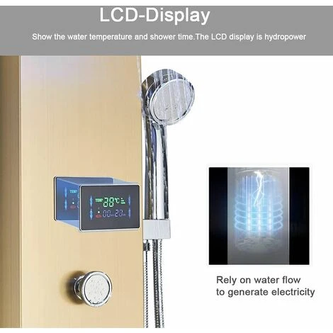Shower Panel Gold Stainless Steel LED Rainfall Waterfall Shower 6 Functions With Massage Nozzle Rainfall Hand Shower Bath Spout Bathroom Wall Mounted Shower Panel - Image 5