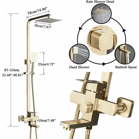 Shower Mixer Taps Shower Set Shower System 3-Function With Rainfall Shower Handheld Bath Tub Brushed Gold - Image 2