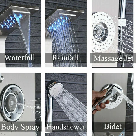 Shower Panel Column Tower LED Shower System With 6 Functions, Unique Powerful Hydromassage And Bidet Tap Shower Tower Wall Mounted Brushed Nickel - Image 3