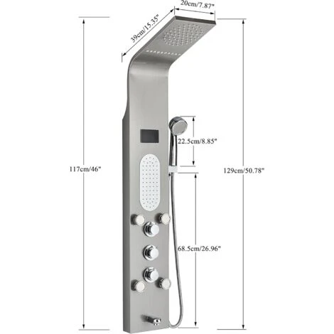 Bathroom Shower Panel Tower System LED Stainless Steel With 5 Function Shower Head Handheld Shower Massage Jets Brushed Nickel - Image 2
