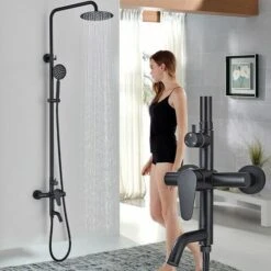 Shower System Black Shower Mixer Taps Shower Set 3-Function With Rainfall Shower Handheld Bath Tub